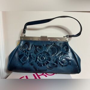 Patricia Nash Hand Tooled Indigo Ferrara Leather Satchel Handbag